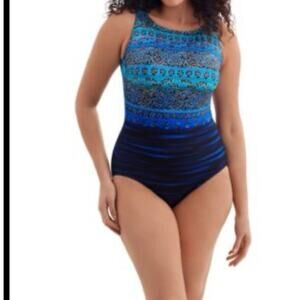 Longitude Womens Size 8 Ruched Adjustable Strap Slimming One-Piece Bathing Suit